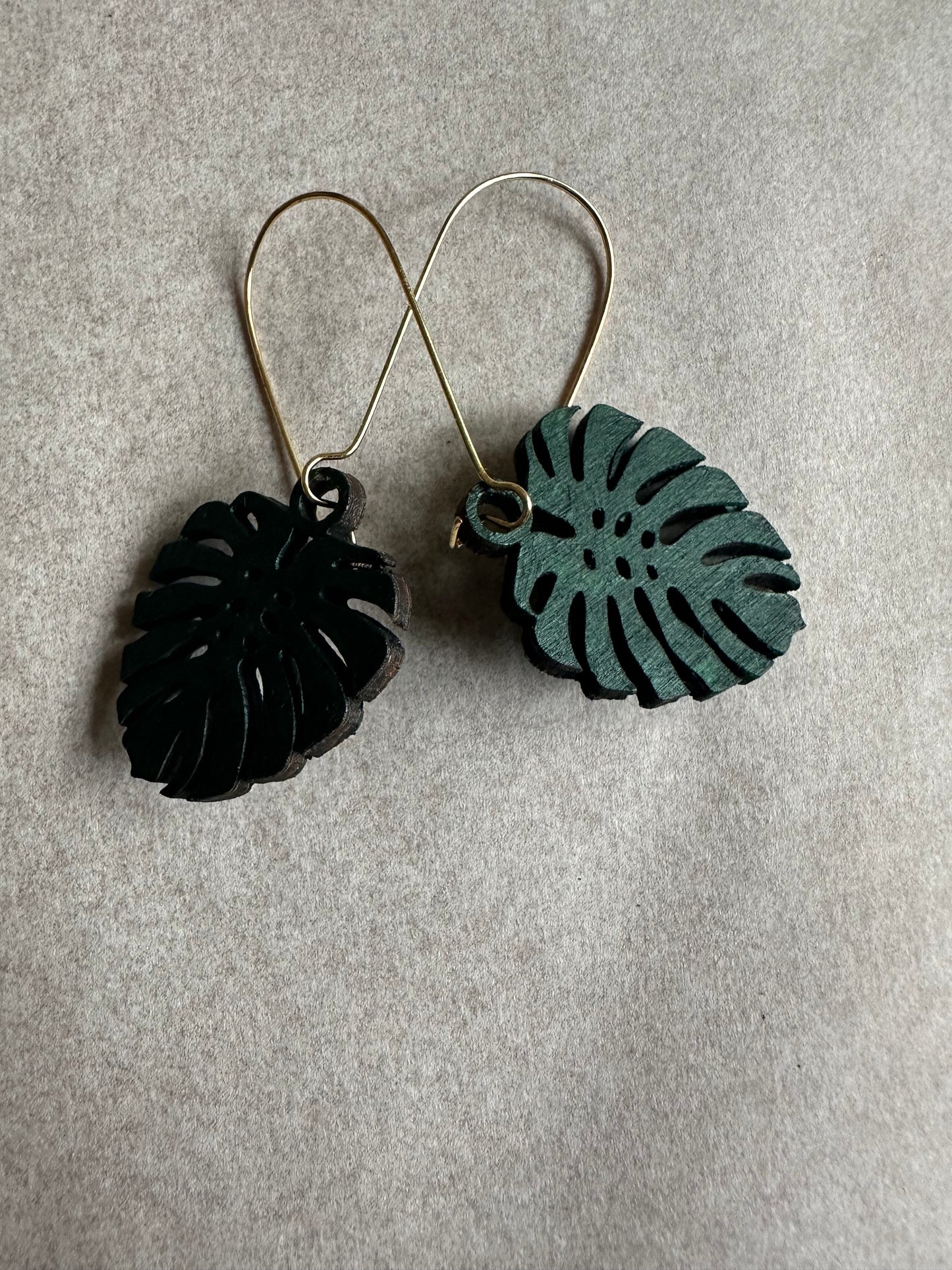 Green Monstera Leaf Earrings